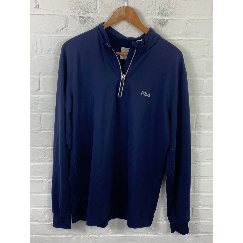 Fila Men’s Quarter Zip Pullover Sweater Stretch Long Sleeve Navy Blue Size XL